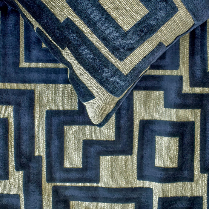 Routed Blue - Velvet Blue Decorative Bed Runner and Pillow Cover