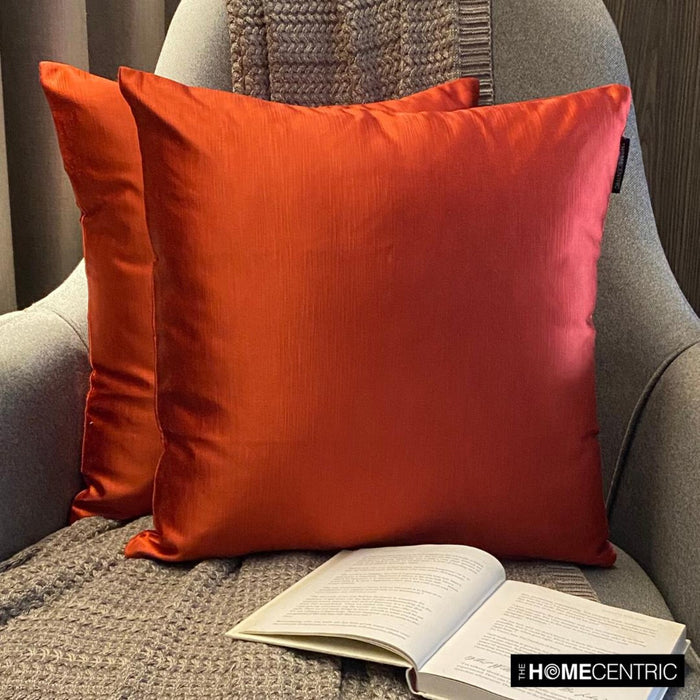 Rust Satin Throw Pillow Cover - Rust Slub Satin