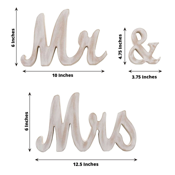Wooden "Mr & Mrs" decorative letters with dimensions, studio-style isolation shot.