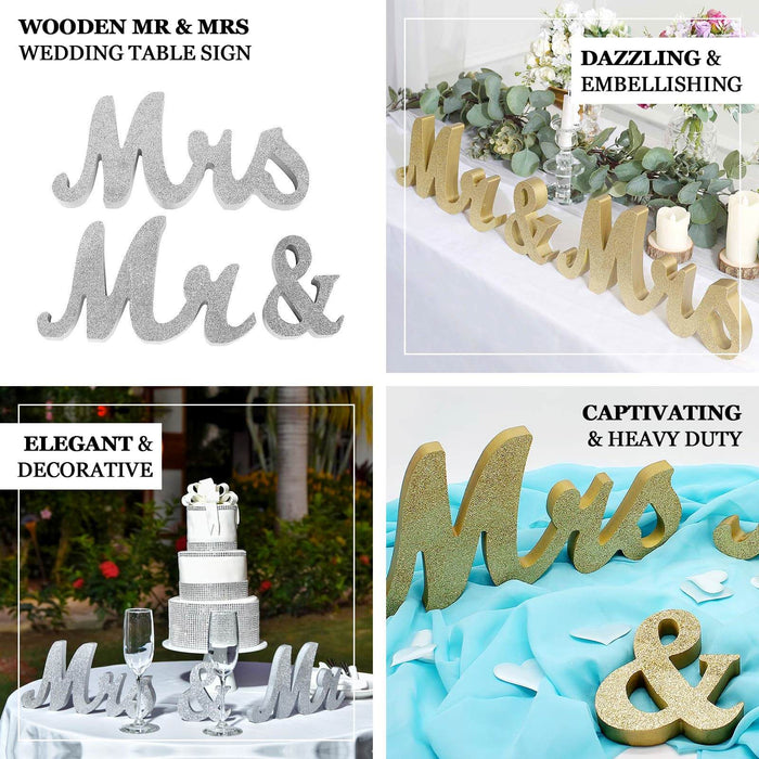 Wooden Mr & Mrs wedding table sign for elegant decoration and embellishment.