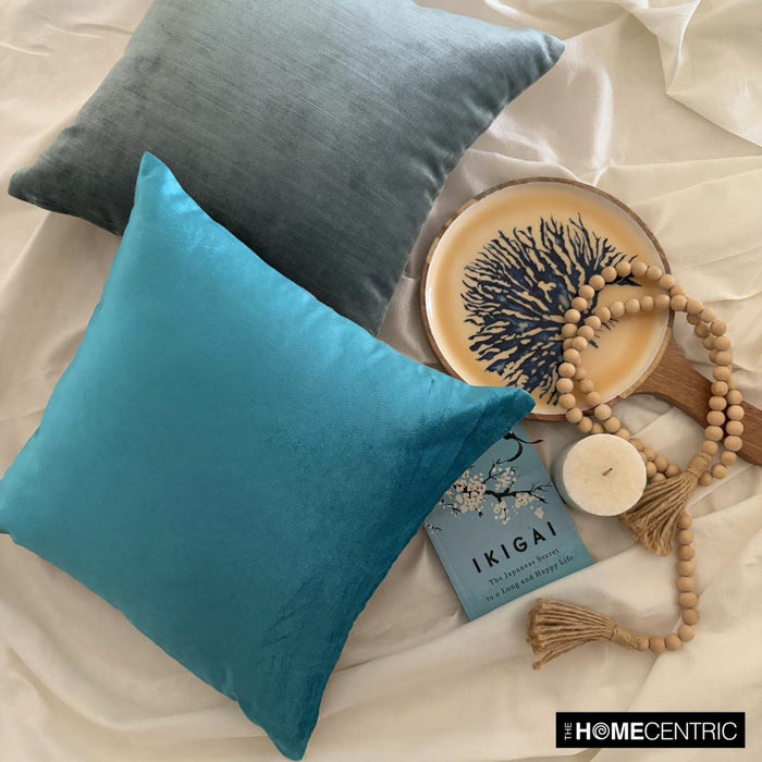 Sea Blue Velvet Throw Pillow Cover - Velvet Sea Jules