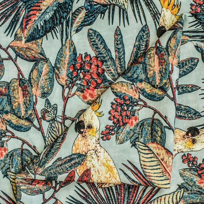 Sea Green, Red Cockatoo Love Cotton Printed Curtain Panels