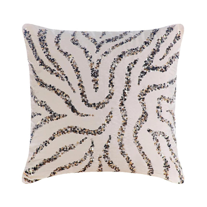 Sequin Whirlpool - White Art Silk Throw Pillow Cover