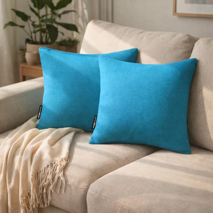 Set of 2 Turquoise Blue Linen Throw / Lumbar Pillow Cover - Turquoise Linen