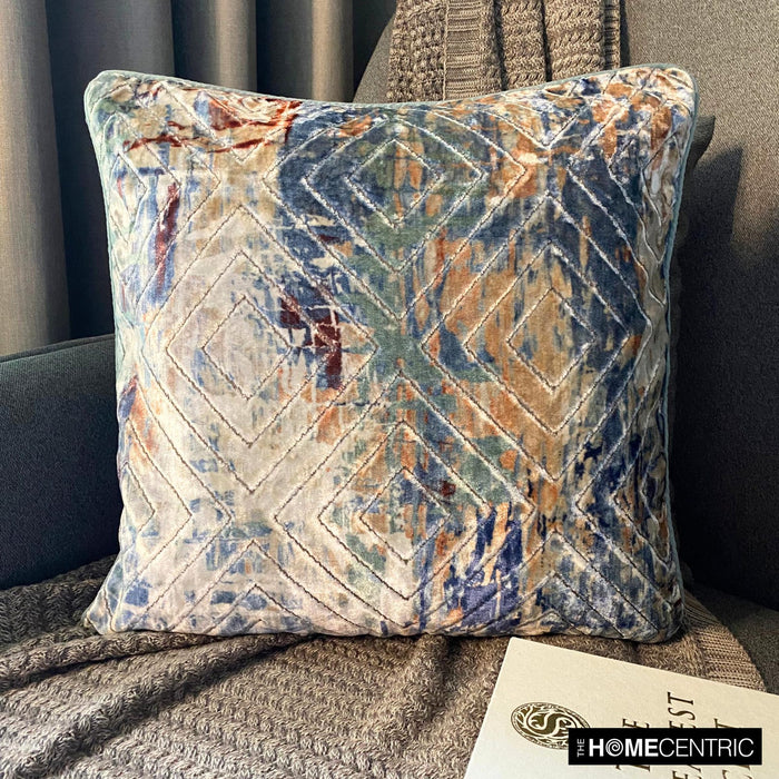 Shaded Graffito - Blue Velvet Decorative Euro Sham