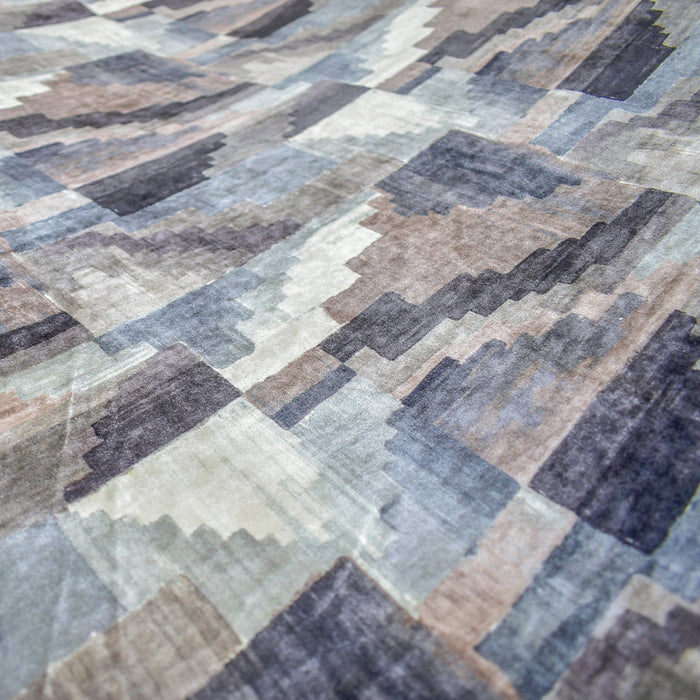 Shades of Gray N Brown Abstract Velvet Print Curtain Panels