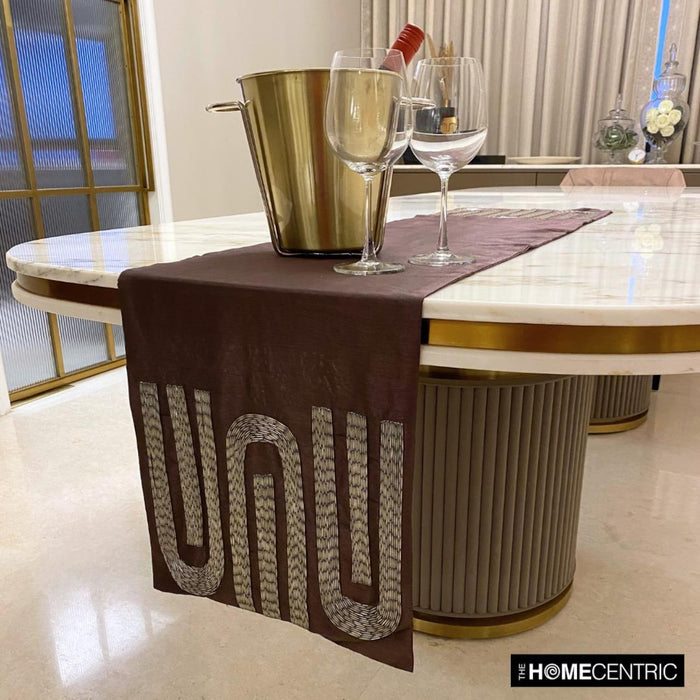 Silk Dupioni Purple, Silver Decorative Table Runners - Silver Pipe