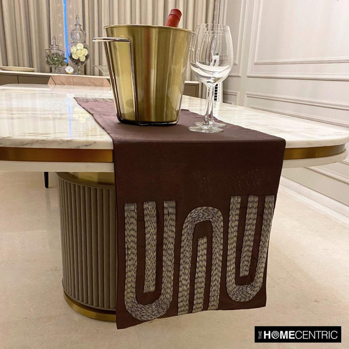 Silk Dupioni Purple, Silver Decorative Table Runners - Silver Pipe