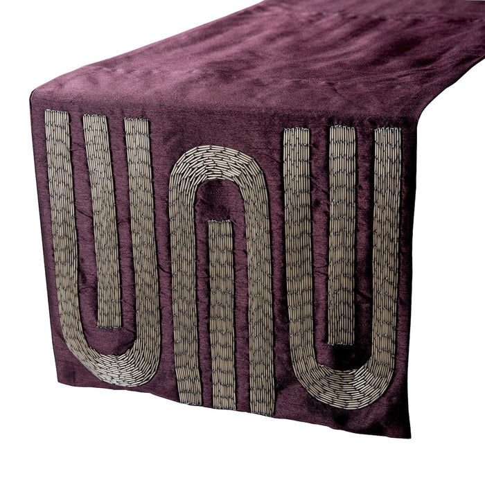 Silk Dupioni Purple, Silver Decorative Table Runners - Silver Pipe