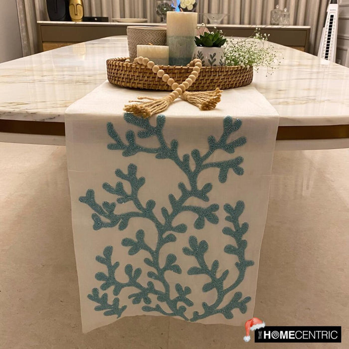 Silk Ivory Decorative Table Runner - Beach Coral
