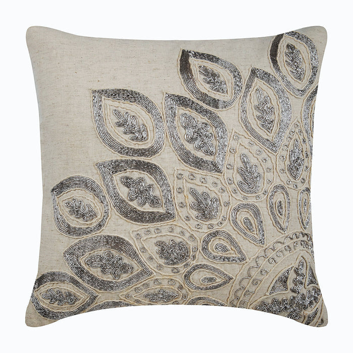 Silver Charmer - Beige Linen Decorative Euro Sham