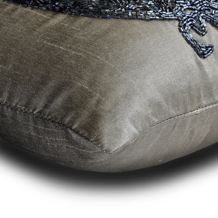Silver Dancing Peacock - Silver Art Silk Decorative Euro Sham