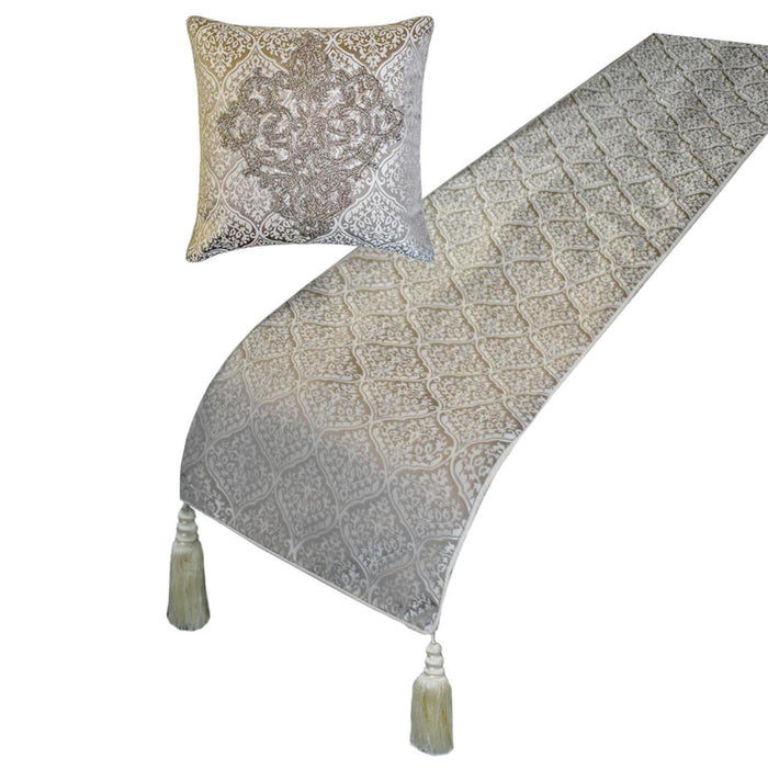 Silver Empress - Jacquard Gray Decorative Bed Runner and Pillow Cover