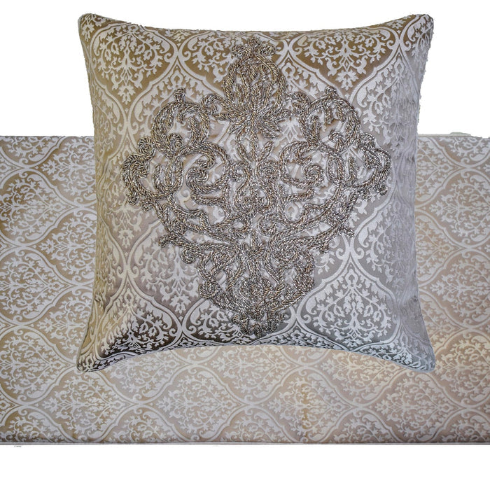 Silver Empress - Jacquard Gray Decorative Bed Runner and Pillow Cover