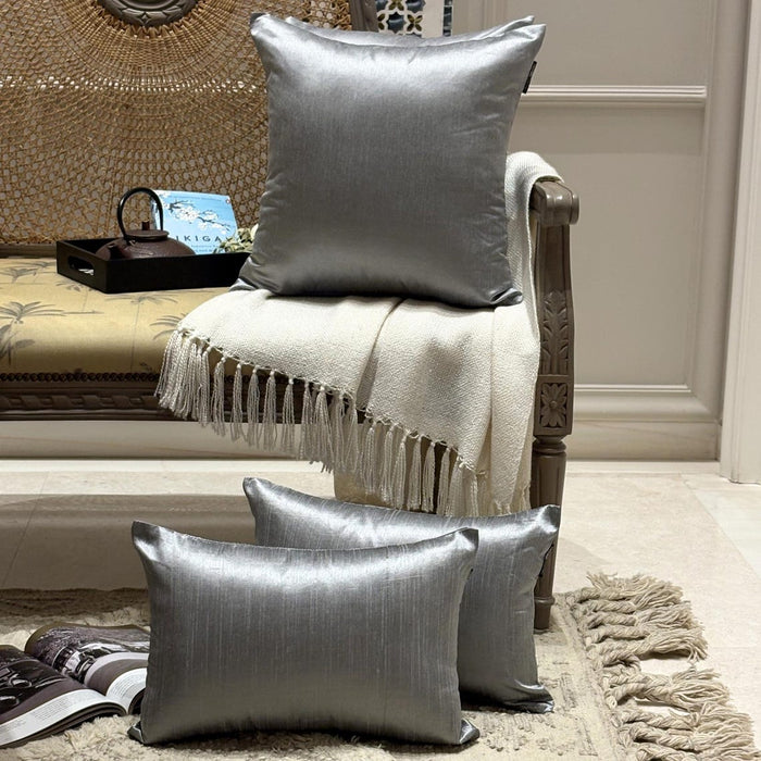Silver Gray Luxury Pack of 2 - Silver Grey Art Silk Throw Pillow Cover