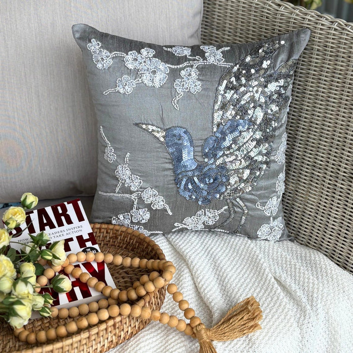 Silver Pigeons - Silver Art Silk Decorative Euro Sham
