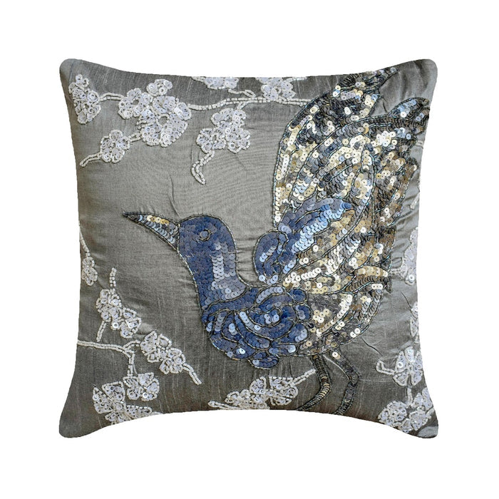 Silver Pigeons - Silver Art Silk Decorative Euro Sham