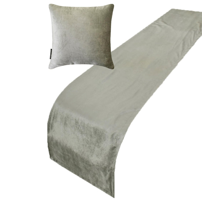 Silver Velvet Plush Decorative Bed Runner and Pillow Cover