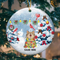Snow Christmas Tree Red Cardinals Circle Ceramic Ornament - Personalized Cat Lovers Decorative Christmas Ornament