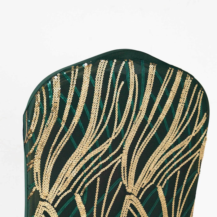 Decorative green and gold sequined chair back design.