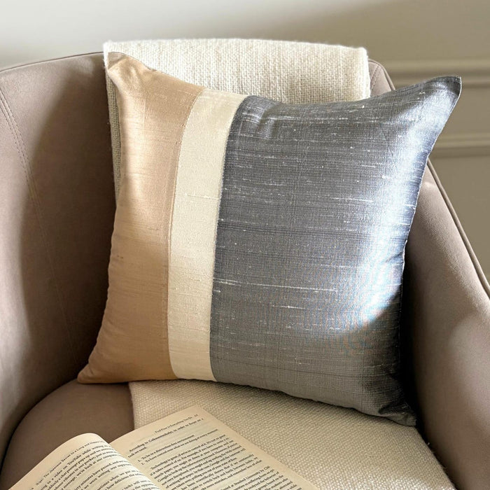 Splendour Gold - Gold & Grey Silk Throw Pillow Cover