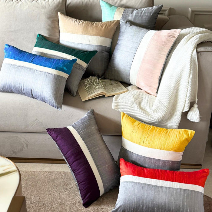 Splendour Gold - Gold & Grey Silk Throw Pillow Cover