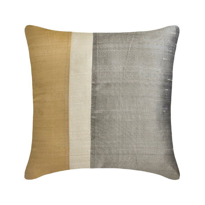 Splendour Gold - Gold & Grey Silk Throw Pillow Cover