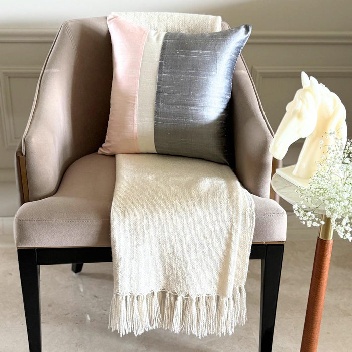 Splendour Pink - Light Pink & Grey Silk Throw Pillow Cover