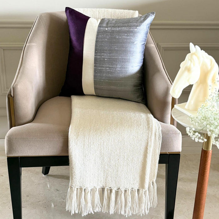 Splendour Purple - Purple & Grey Silk Throw Pillow Cover