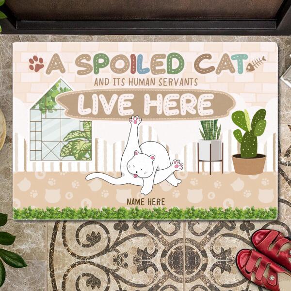 Spoiled Cats And Their Human Servants Live Here - Pastel Mat - Personalized Cat Doormat