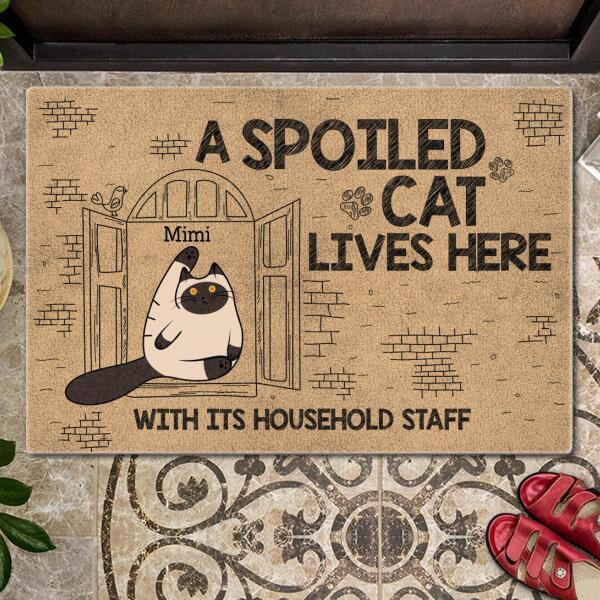 Spoiled Cats Live Here - Funny Cats At Window - Personalized Cat Doormat