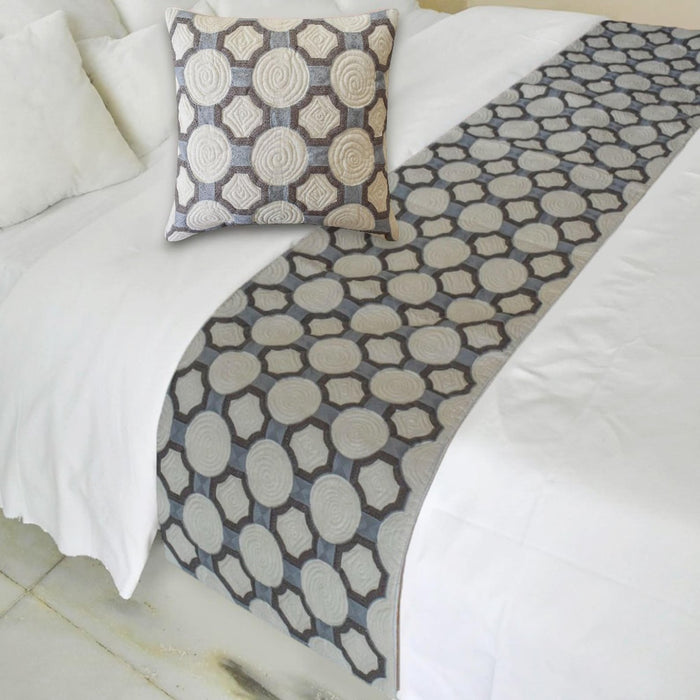 Stitched Symmetry Decorative Bed Runner and Pillow Cover