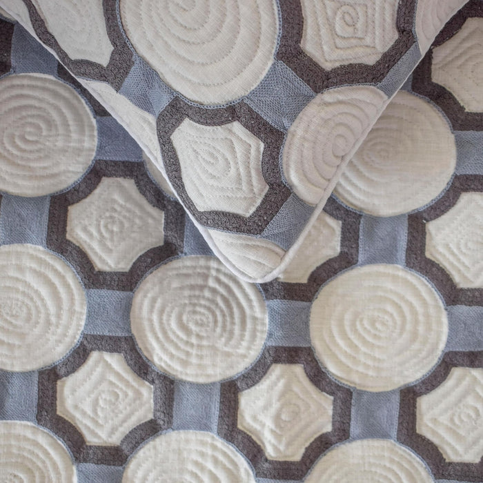 Stitched Symmetry - Cotton Blue Decorative Bed Runner and Pillow Cover