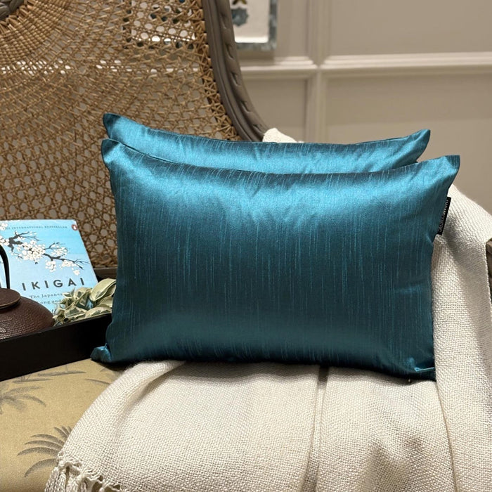 Teal Blue Luxury - Teal Blue Art Silk Throw Pillow Cover Pack of 2