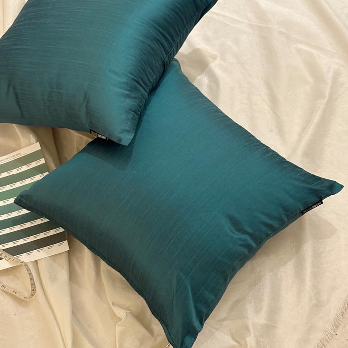 Teal Blue Luxury - Teal Blue Art Silk Throw Pillow Cover Pack of 2