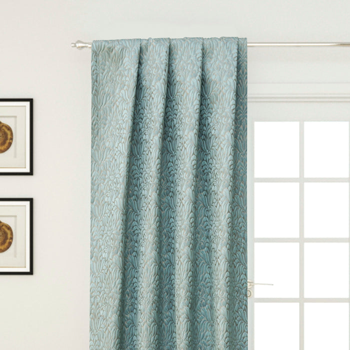 Teal Floral Damask Jacquard Weave Curtain Panels