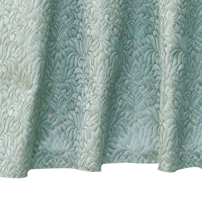 Teal Floral Damask Jacquard Weave Curtain Panels