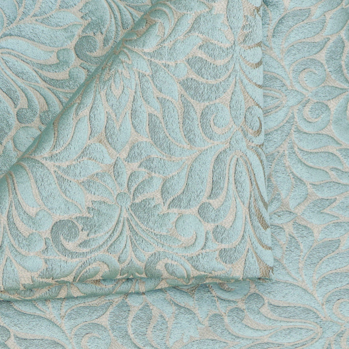 Teal Floral Damask Jacquard Weave Curtain Panels