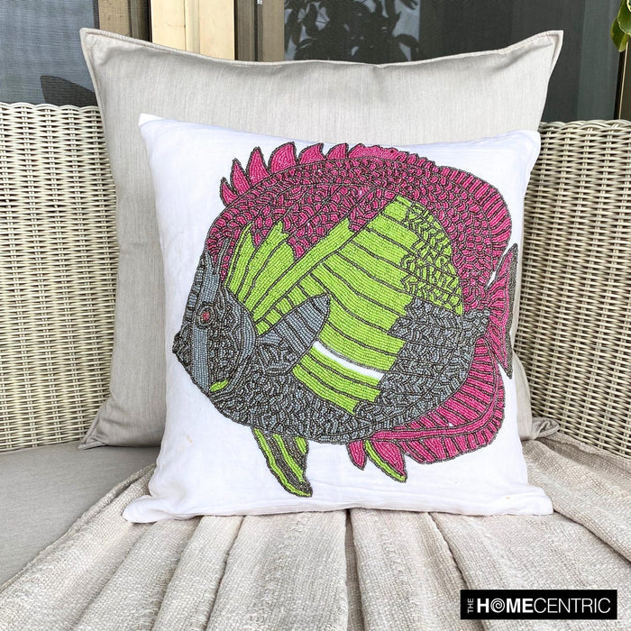 The Fishy Way - White Cotton Linen Decorative Euro Sham