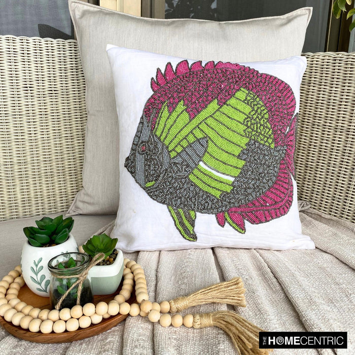 The Fishy Way - White Cotton Linen Decorative Euro Sham