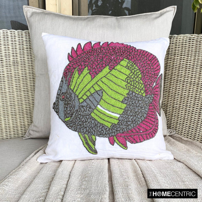 The Fishy Way - White Cotton Linen Decorative Euro Sham