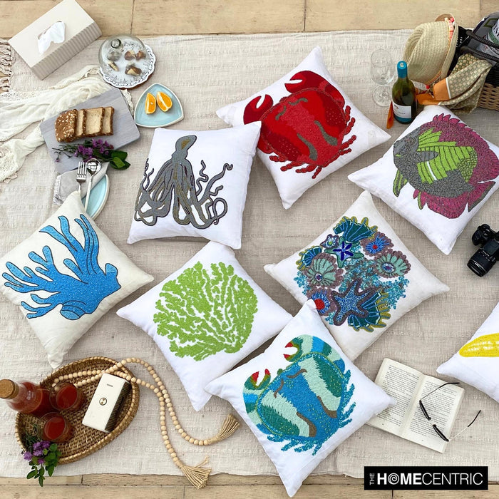 The Fishy Way - White Cotton Linen Decorative Euro Sham