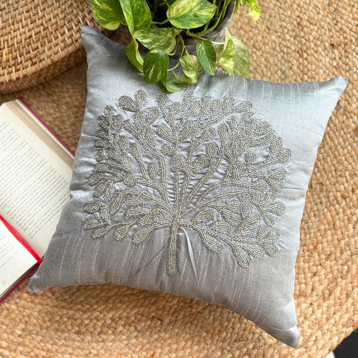 The Silver Tree - Silver Art Silk Decorative Euro Sham