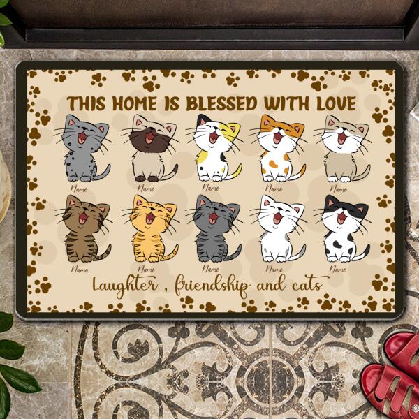 This Home Is Blessed With Love - Paws Around - Personalized Cat Doormat