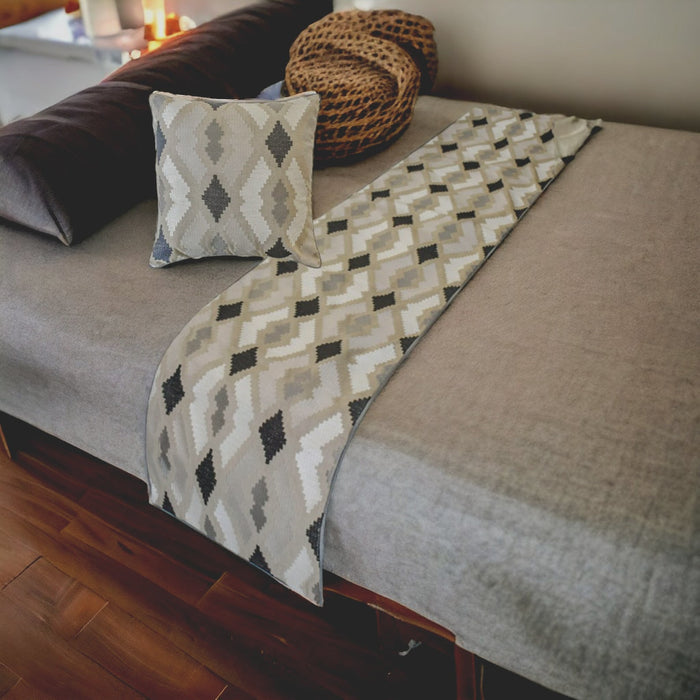 Thread Tale - Linen Beige Decorative Bed Runner and Pillow Cover
