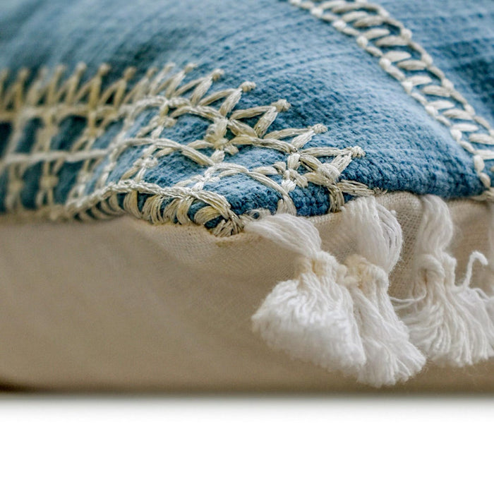 Threadwork - Blue Cotton Lumbar Pillow Cover