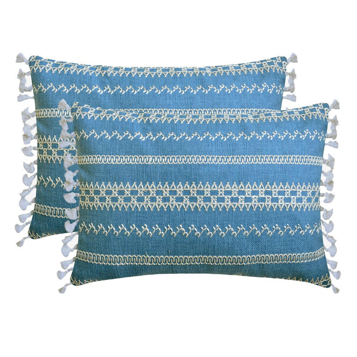 Threadwork - Blue Cotton Lumbar Pillow Cover