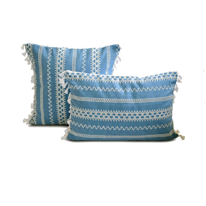 Threadwork - Blue Cotton Lumbar Pillow Cover