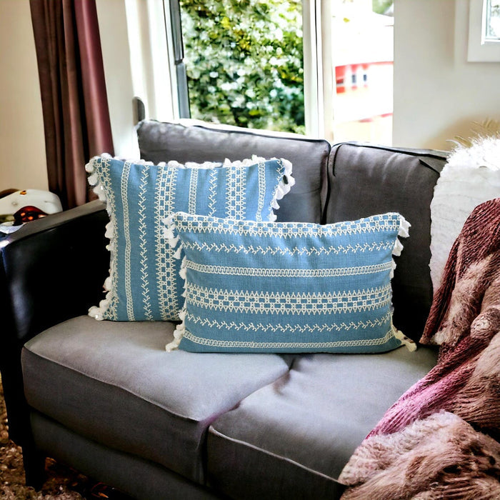 Threadwork - Blue Cotton Lumbar Pillow Cover