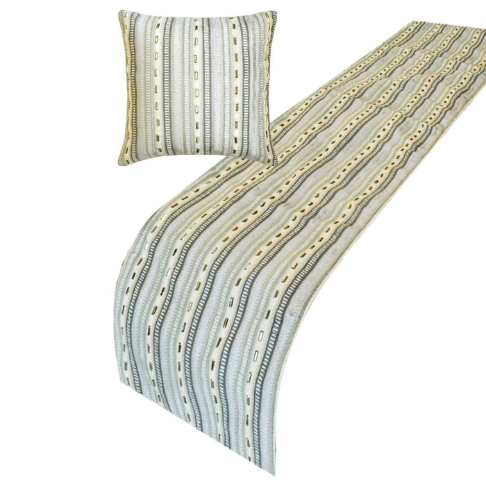 Timeless Stripes - Velvet Gray, Blue Decorative Bed Runner and Pillow Cover